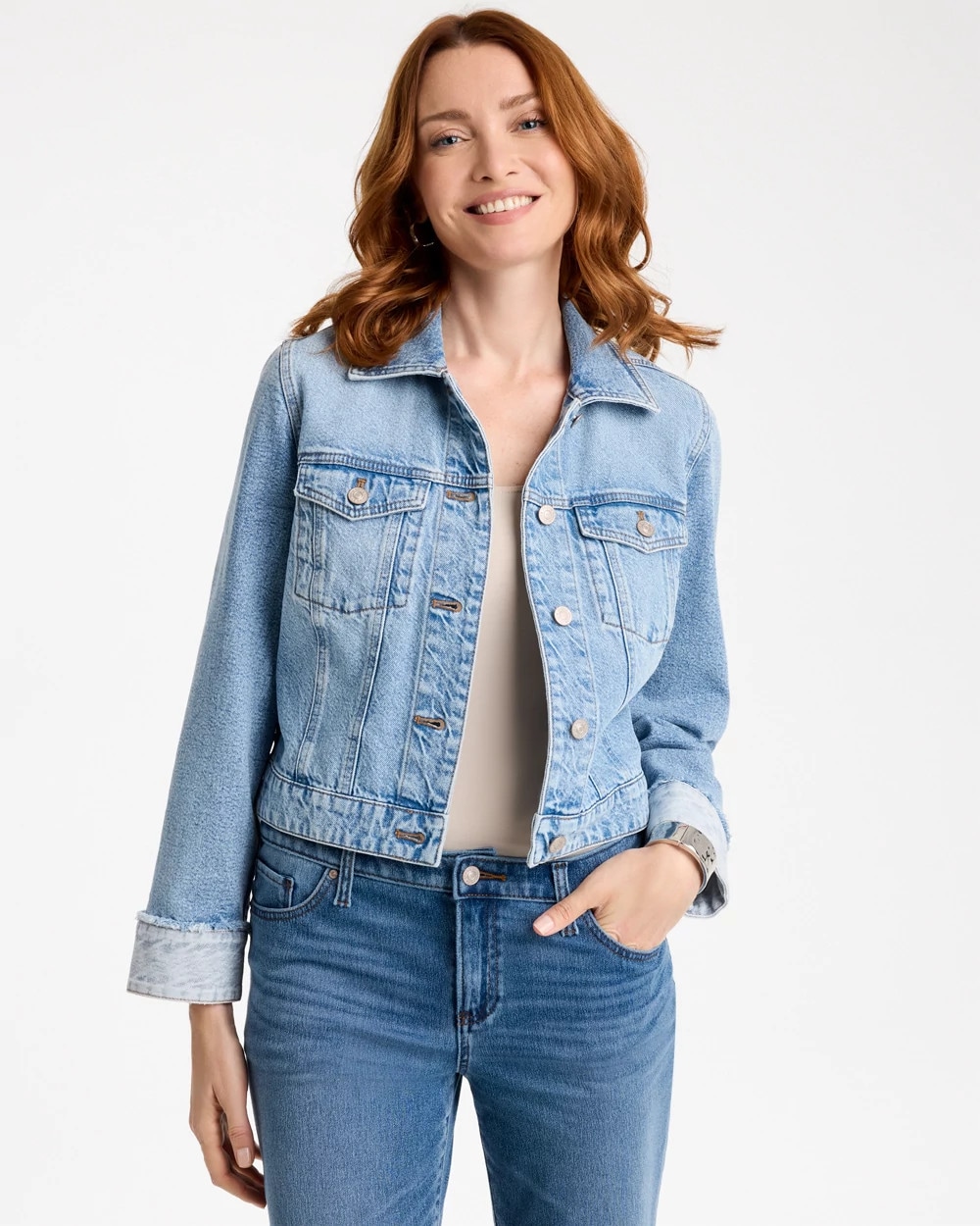 Knit Denim Trucker Frayed Jacket | Chico's